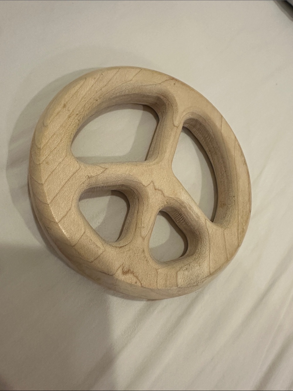 Peace Sign Handcrafted Natural Wood Teether / Toy - Light Beige